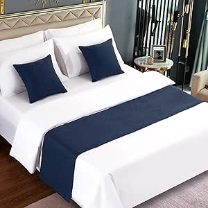 Amazon.com: AMBERIS Bed Runner Dark Blue, Imitation Hemp Decorative Bed ...