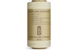 TJ.MOREE Butchers Twine, 3Ply 145m/476ft 1mm Thick Feet String Food Oven Safe Cotton Cooking Meat Rope Bakers Twine Fit to Parcel Sausage and Decorate Crafts (Beige)
