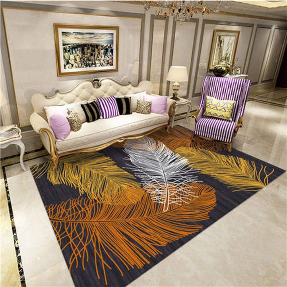 Pgron Durable Carpet Stylish Rugs Orange feather print pattern non-slip bedroom thick soft skin-friendly carpet,60×80cm