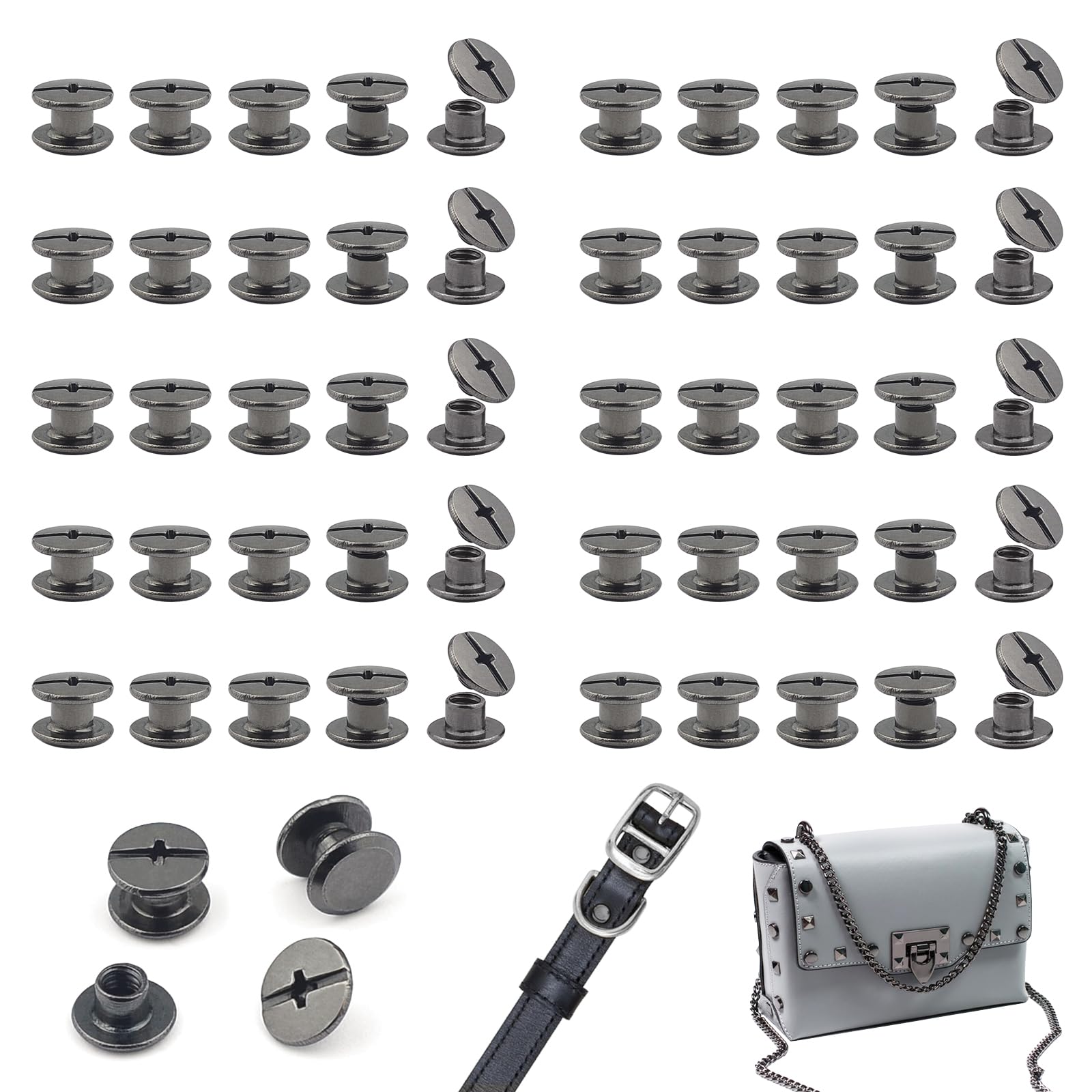 JJWNMLL 100 Sets Chicago Screw Posts M5*4mm, Rivet Chicago Binding Screws, Metal Rivet Replacement Repair for Bags, Collar, Harness, Luggage, Purse, Dog Lead, Backpack, Belt - Bright Black โ image 1