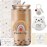DHQH Teacher Appreciation Gifts for Women, Teacher Christmas Gifts, Employee Appreciation Gift Set with 16oz Glass Cup for Coworkers Employees Grandma Teachers Mom