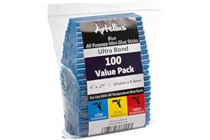 Artellius Blue Hot Glue Sticks 4x.27 - Ultra Bond Melt Adhesive Mini Hot Glue Sticks for All Temperatures (100 Bulk)