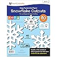 80 Pieces Snowflake Paper Cutouts with IDEA Guide, 2-Sided US Made Card Stock Punch Out White Snowflakes for Bulletin Boards, Classroom Decor - Small and Large Snowflake Decorations Winter Cutouts