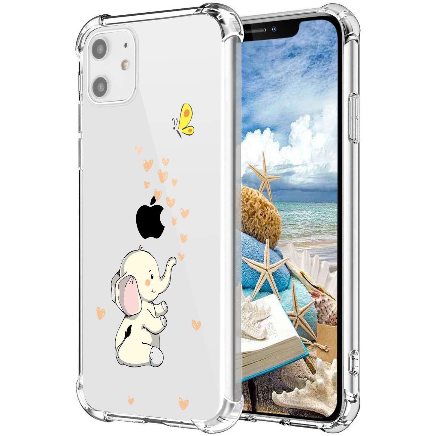 MAYCARI Cute Elephant Case Clear for iPhone 11 Pro, Funny Cartoon Animals Design Transparent Shockproof Anti-Scratch Soft Flexible TPU Cover with Air Cushion for Men&Women