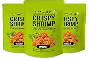 ARAWOOM - 100% Real Black Tiger Shrimp Head Crisps, Wasabi Pack [2oz, Pack of 3], Crispy Seafood Snack, High-Protein Crunch, Crunchy On-the-Go Treat