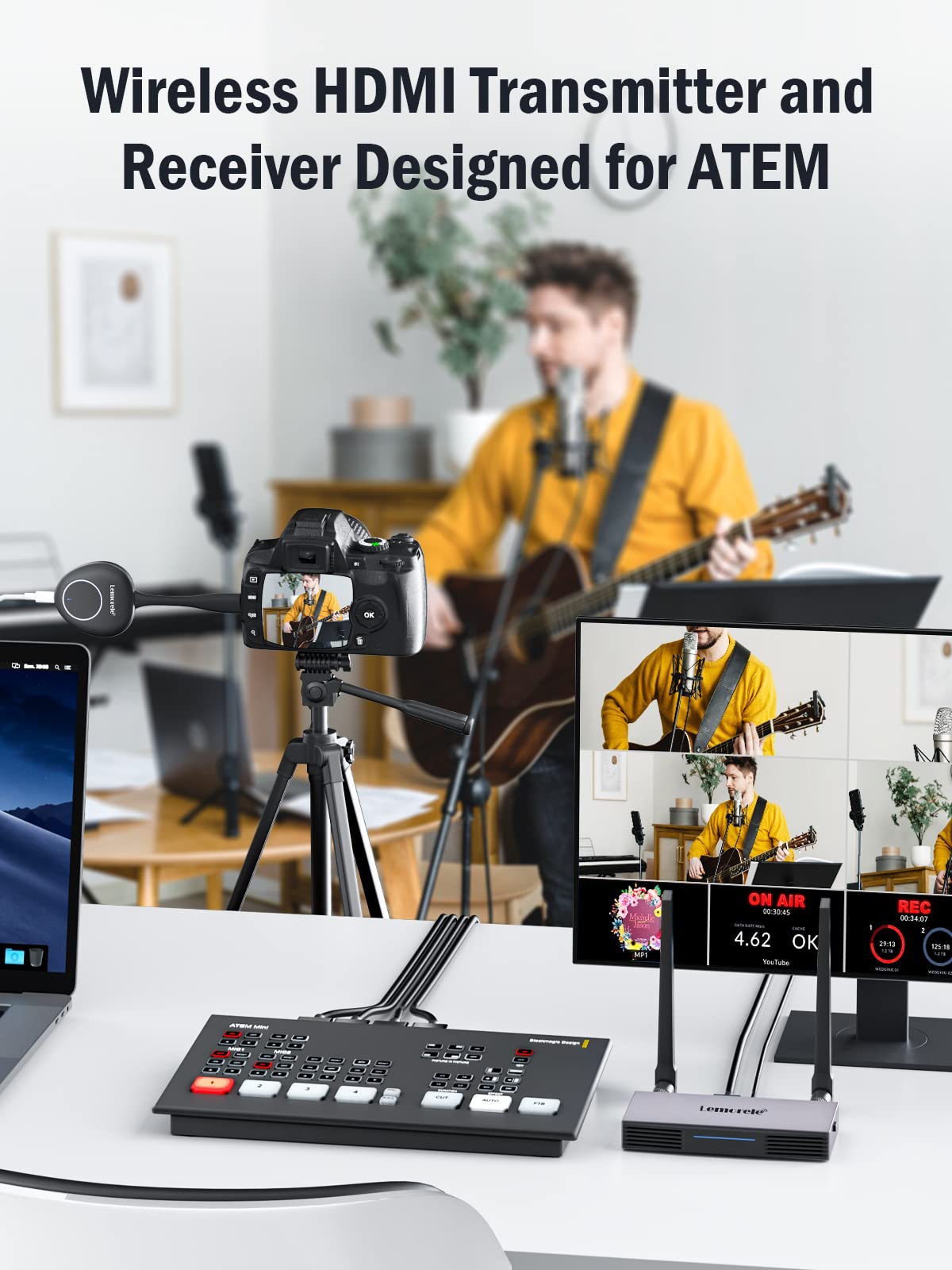 Lemorele Wireless HDMI Transmitter and Receiver Support 2.4/5GHz, Wireless HDMI Video Transmitter for Stable Point-to-Point Transmission to HDMI Receiver (165FT/50M).