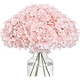 FLORRALIA Fake Pink Hydrangea Artificial Flowers - Faux Silk Hydrangeas Flowers Heads with Stems Real Touch for Home Wedding Party Table Decor(Pink,Pack of 10)