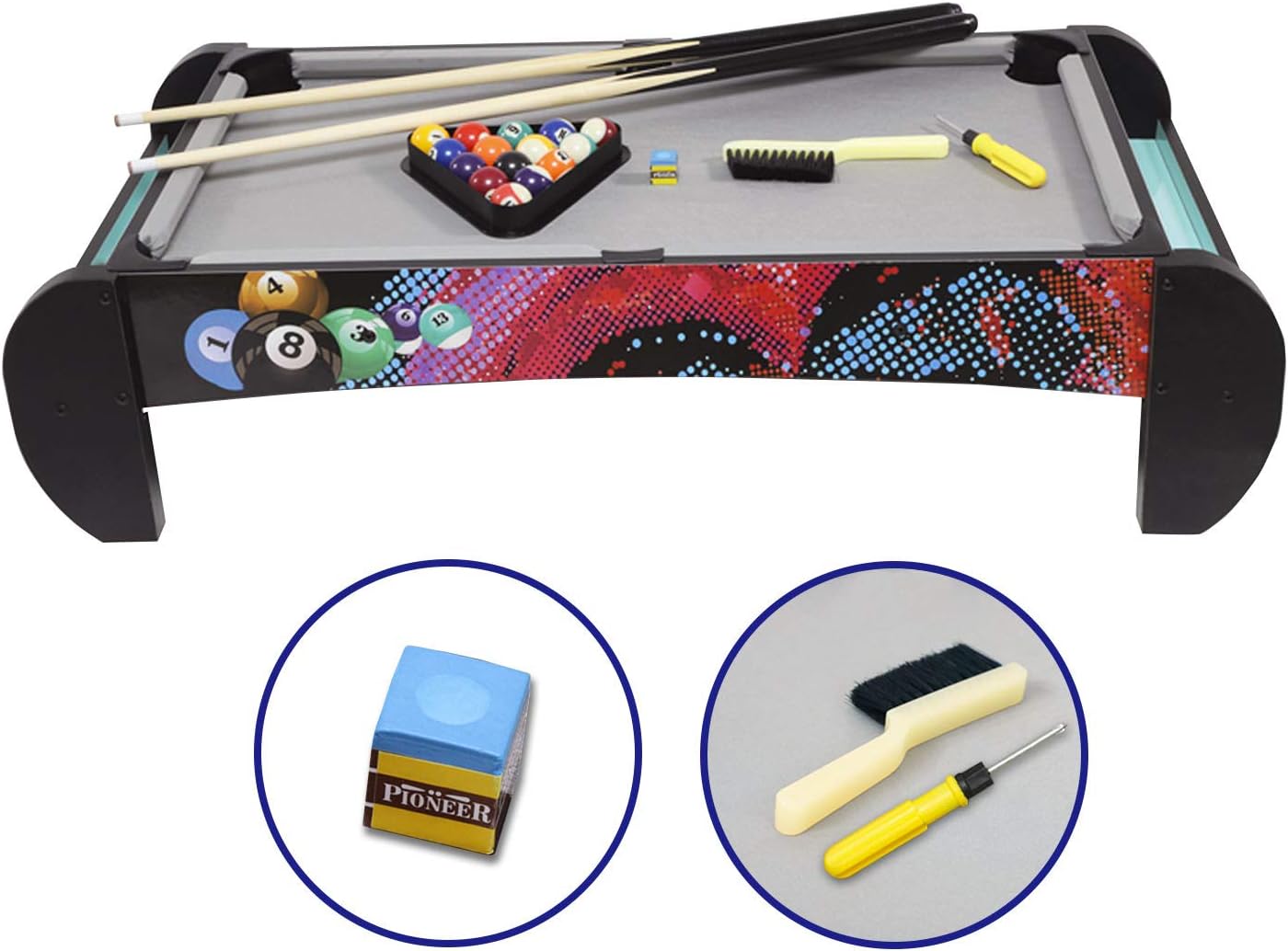 Tabletop Pool Set -Billiards Table Game Set, Mini Pool Table for Premium Tabletop Billiards Mini Snooker Game Set Travel-Size Billiards Table top with Balls, Cues, and Rack: Sports & Outdoors