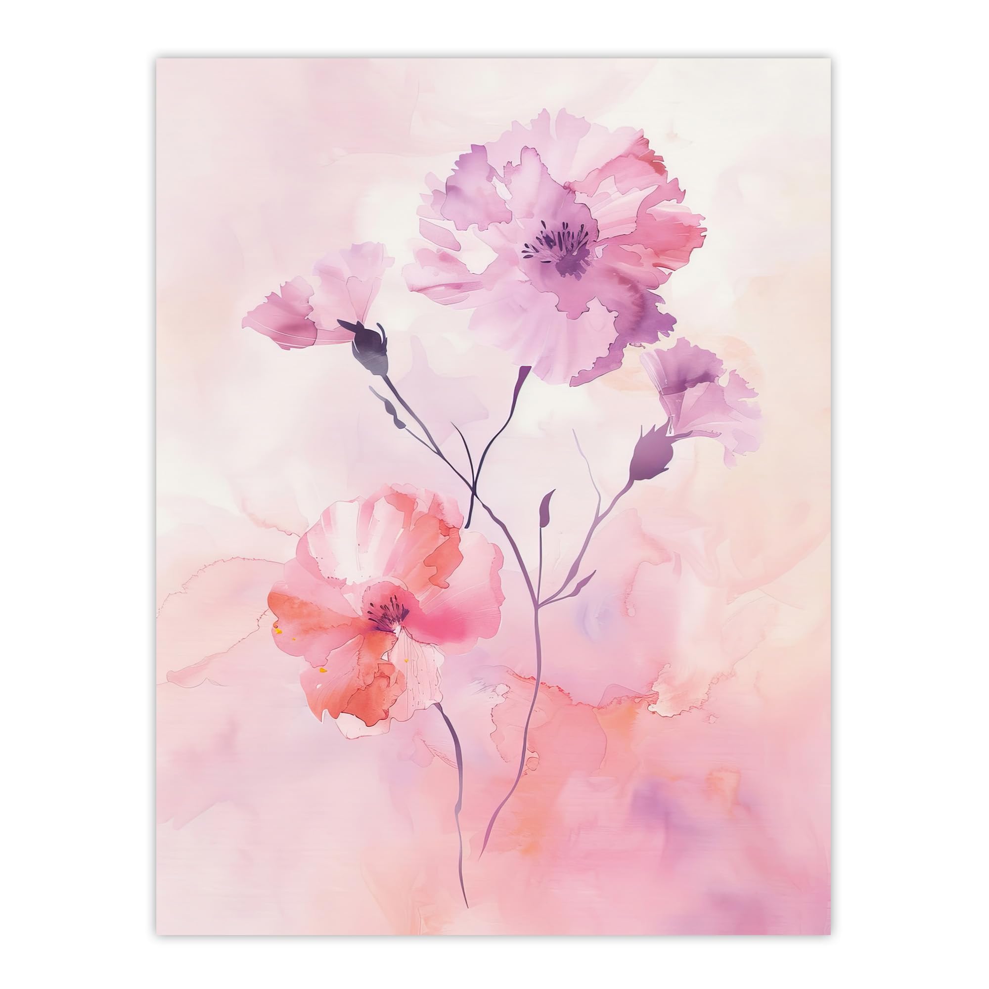 Artery8 Carnation Flowers Watercolour Pink Pastel Modern Living Room Extra Large XL Wall Art Poster Print