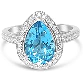 KOKAV 10K White Gold Genuine Blue Topaz 3-1/2 Ct Pear Shaped, Diamond Ring-7