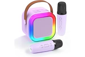 Fede Karaoke Machine for Kids Adults, Mini Karaoke Machine with 2 Wireless Microphones, Portable Bluetooth Speaker with Voice Changing Effects & LED Lights, Best Gifts Toys for Girls and Boys Black