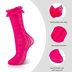 MKYSZLT Women White Lace Socks Hot Pink Ruffle