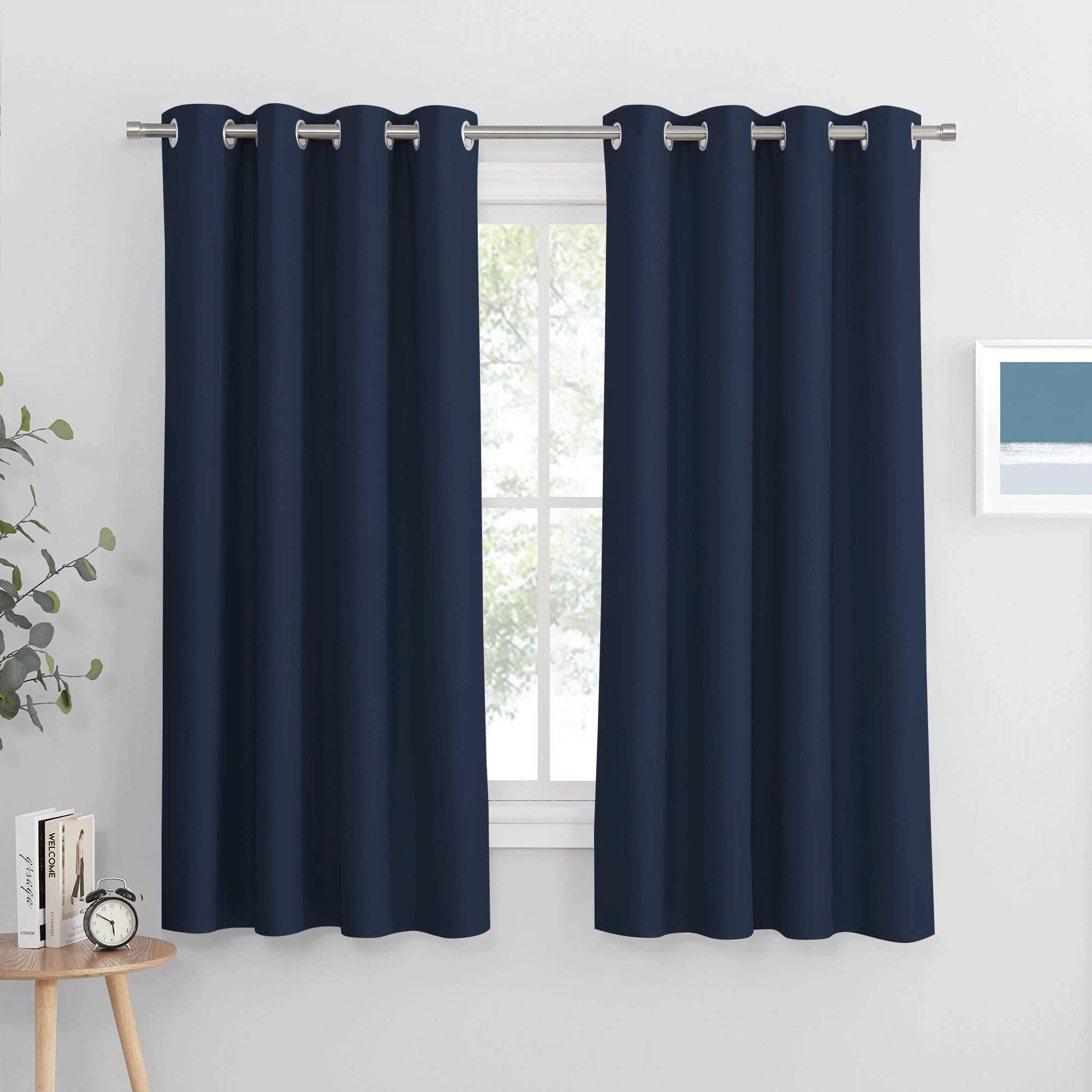 PONY DANCE Navy Blackout Eyelet Curtains - 63 Inch Drop Privacy Protected Thermal Curtains & Drapes Room Darkening Panels for Living Room/Kids' Bedroom, 52 x 63 Inch, 2 Panels, Navy Blue — image 1