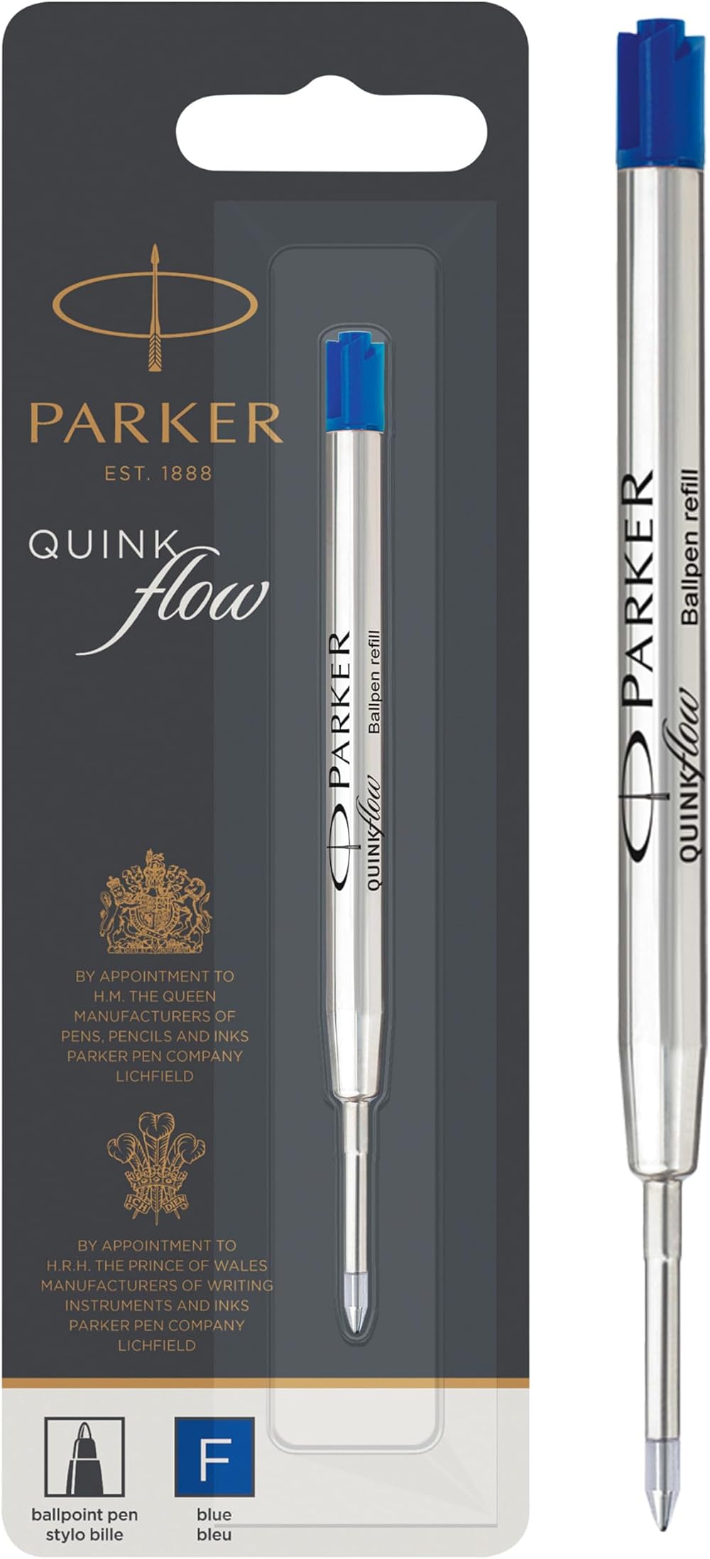 Parker Ballpoint Pen Ink Refill Fine Blue QUINKflow 1 Count
