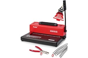 Noaln Pro Version 46-Hole Binding Machine Spiral Coil Binder Red,DIY Book Binder Kits with Electric Coil Inserter,4:1 Pitch,with 100pcs Comb Binding Spines&1 Coil Crimper Plier,School Office Home