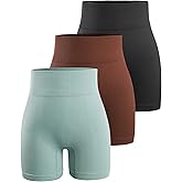 YNNTHY Women's 3 Piece Workout Shorts Yoga Seamless Ribbed High Waisted Spandex Booty Biker Shorts