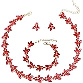 rneyflow Bridal Wedding Crystal Leaf Choker Necklace Dangle Earring Bracelet Brides Bridesmaid Jewelry Set for Women