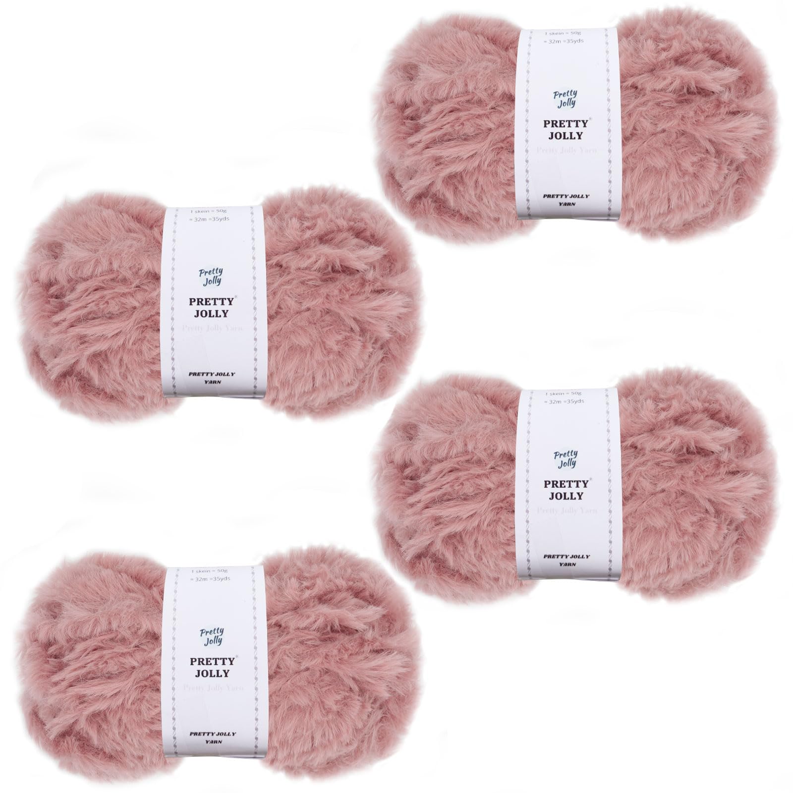 Pretty Jolly 4 Skeins Faux Fur Super Soft Chunky Fluffy Eyelash Polyester Yarn (Incarnadine Pink)