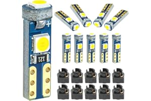 DODOFUN White T5 37 74 LED Bulb with Twist Lock Socket PC74 PC37 Dashboard Instrument Panel Gauge Cluster Light Pack of 10