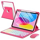 EAMPANG Case with Keyboard Mouse for iPad A16 11th 10th Generation 11/10.9 inch,Rainbow Backlit Detachable Keypad Rotatable Magnetic Cover Pencil Holder for iPad 11 2025 10 Gen 2022 Watermelon Red