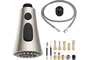 HYGIE RINSE Kitchen Faucet Head Replacement Set Compatible with Moen/Delta/Kohler/Grohe/Hansgrohe, Pull Down 3 Function Kitchen Sink Sprayer Set, 67in Hose and 14.1oz Weight Ball, Brushed Nickel