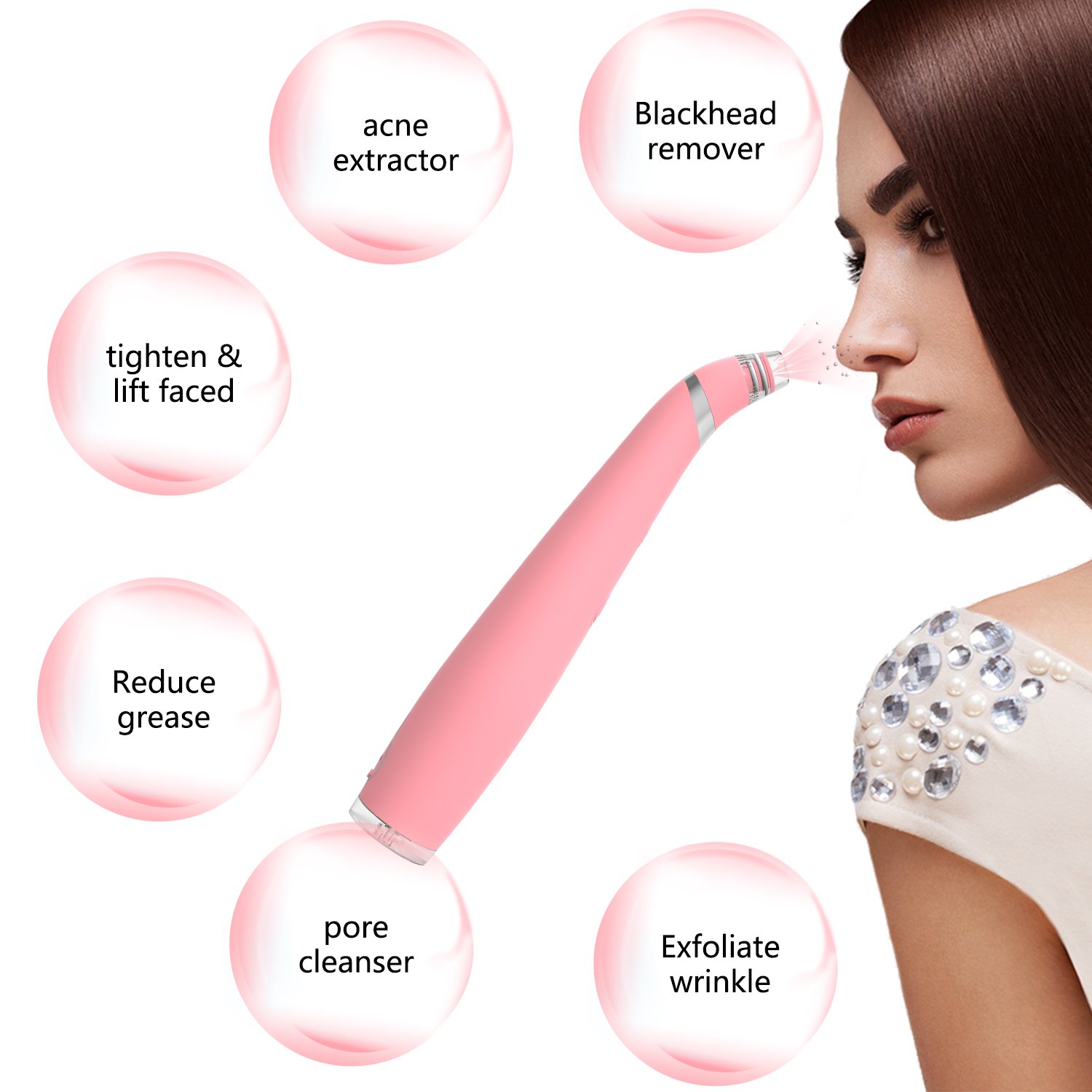 Blackhead Remover Facial Pore Cleaner Vacuum Microdermabrasion Diamond Machine Comedone Extractor Acne Removal Tool Strong Suction Cleaner with 2pcs Blackhead Tools for Free a gift for Mother (Pink)
