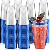 Patelai 100 Pcs 16oz Plastic Cups Disposable Rimmed Cups Heavy Duty Drinking Wine Glasses for Christmas Winter Birthday Beer Taste Serving Snack Sample Tastings Barbecues Picnic(Blue)