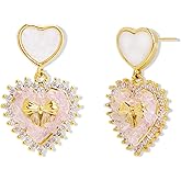 Sonateomber Gold Silver Heart Bow Drop Dangle Earrings for Women, Cute Sparkly CZ Rhinestone Love Dangling Earings Prom Wedding Accessories Fashion Jewelry Gift