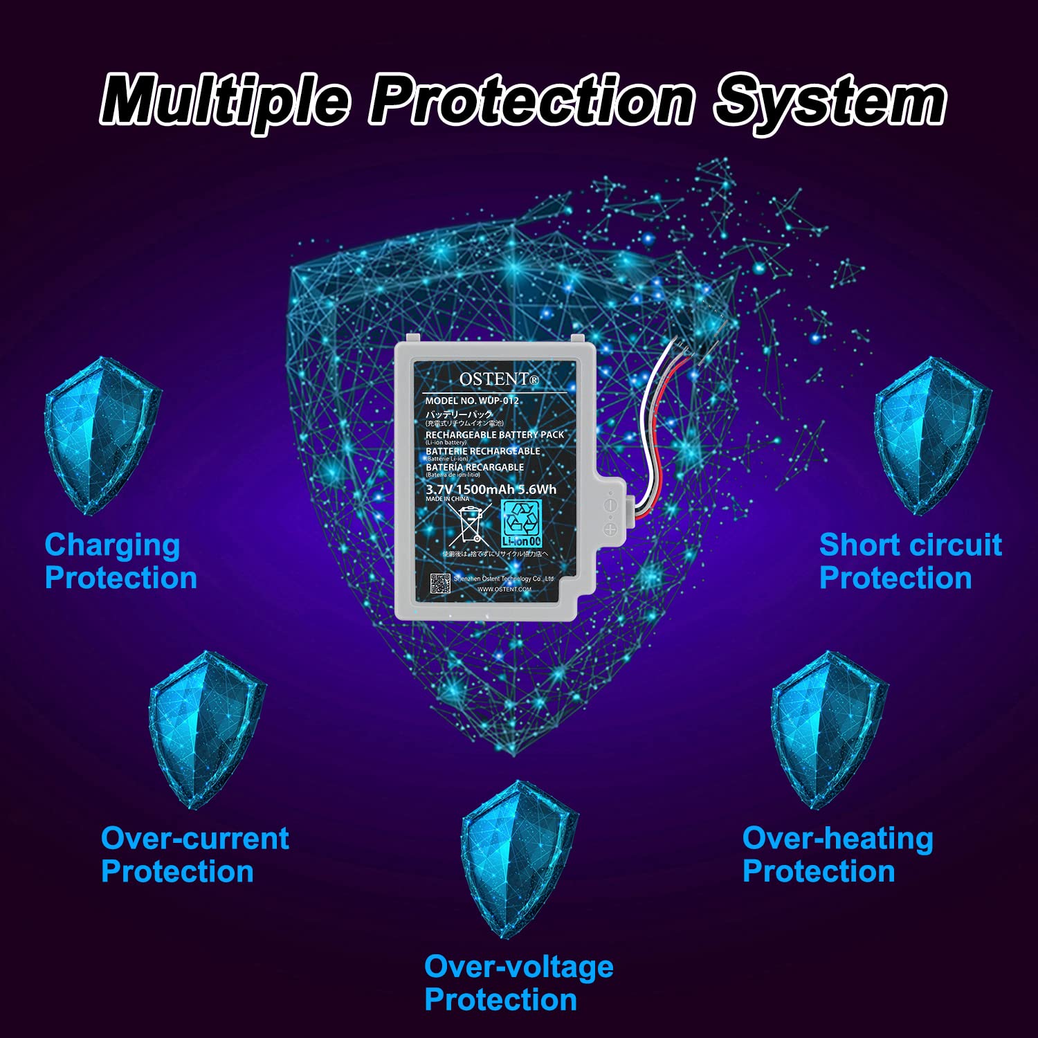 OSTENT 3.7V 1500mAh Li-ion Polymer Lithium Ion Rechargeable Battery Pack Replacement for Nintendo Wii U Gamepad