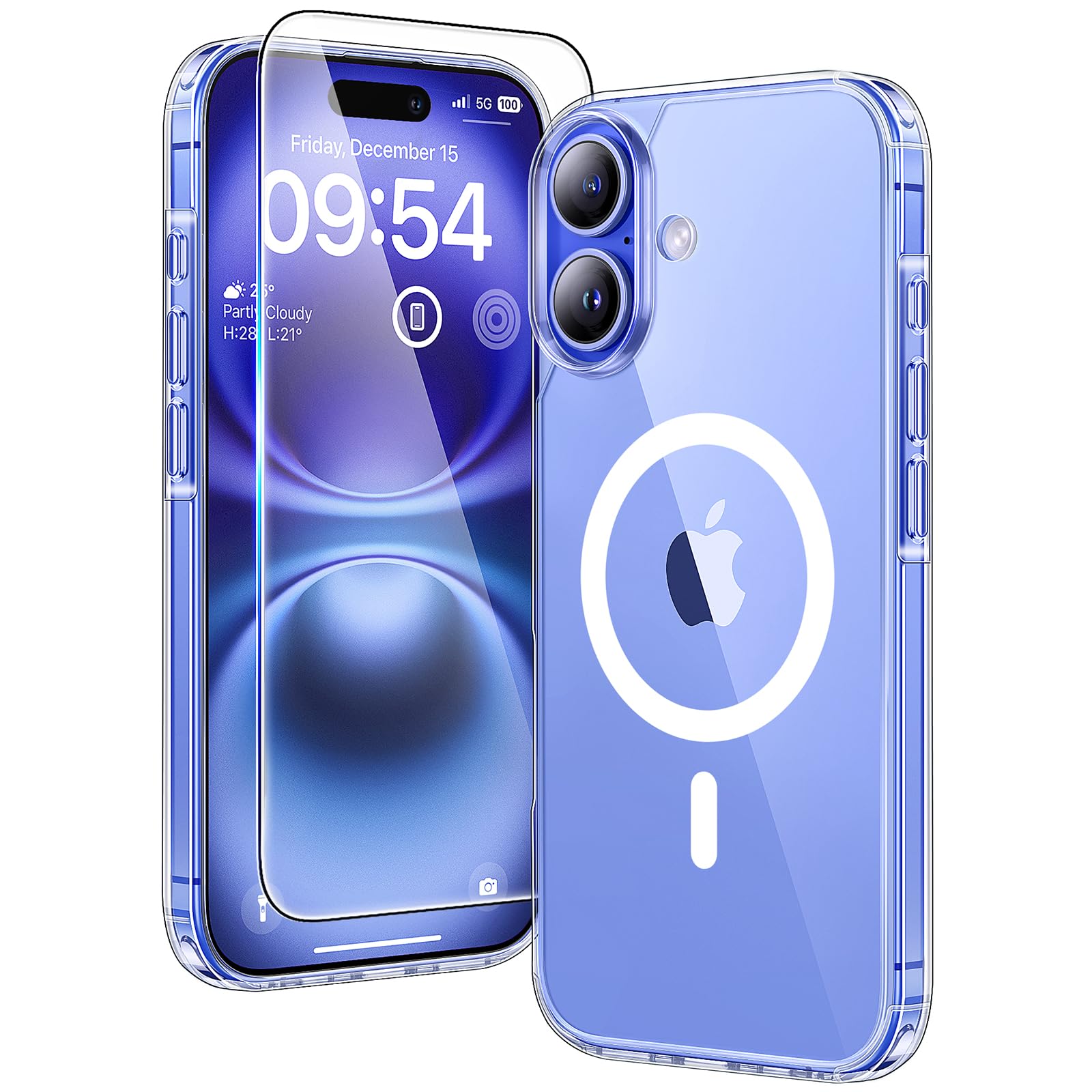 TAURI Magnetic for iPhone 16 Plus Case with HD Screen Protector, [Not-Yellowing][Compatible with MagSafe] Shockproof Phone Case for iPhone 16 Plus 6.7 Inch - Magnetic Clear