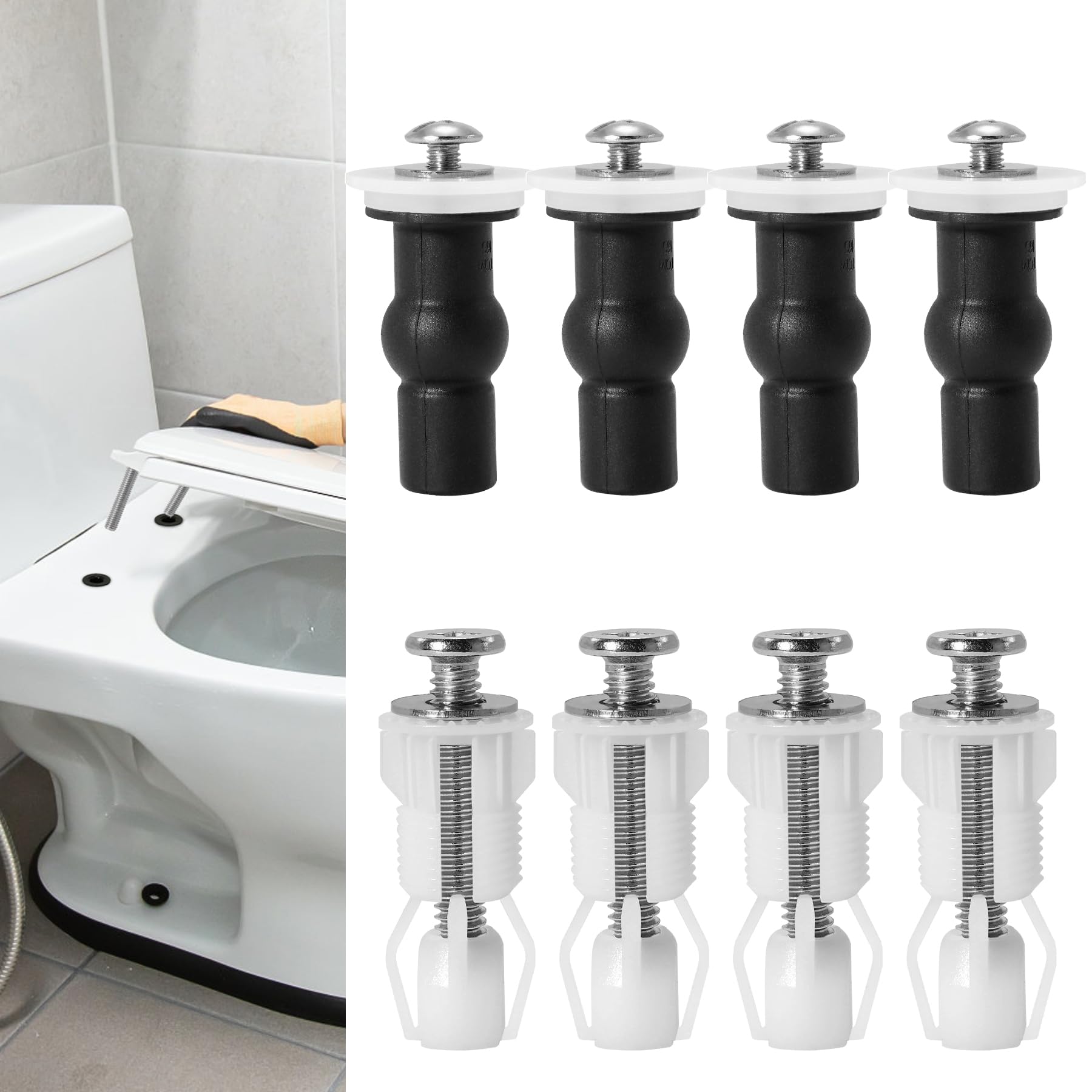 8 Toilet Seat Fixings Kit - Top Fixing Screws for UK Standard Size Toilet Seats