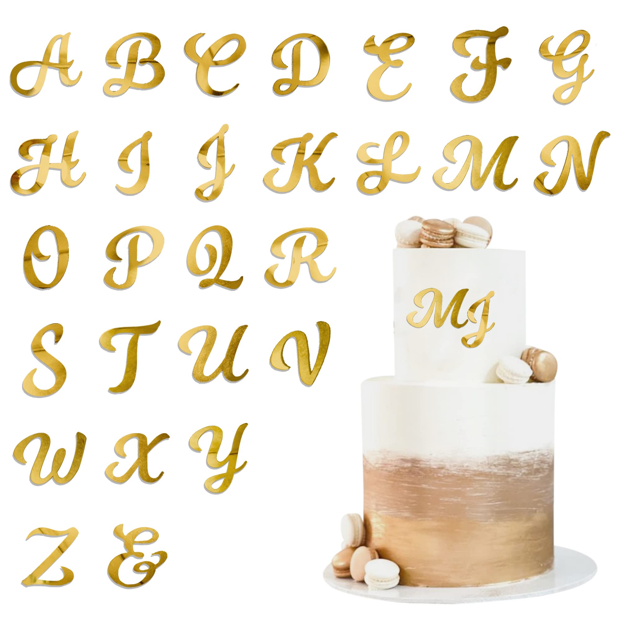 Photo 1 of Acrylic Alphabet Cake Topper DIY Personalized Name Cupcake Toppers with A-Z Letter Mirrored Gold Picks for Custom Wedding Cake Decorations Baby Shower Happy Birthday Party Supplies (Uppercase)