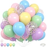 Pastel Balloons 12 Inch Macaron Pink Blue Purple Green Yellow Balloons | Ice Cream Confetti Balloons with Ribbon for Birthday Baby Shower Wedding Ice Cream Party Decorations