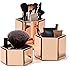 Beautify Rose Gold Hexagon Storage Pots for Makeup Cosmetics, Brushes, Jewelry and Accessories Set of 3 with Glass Cleaning Cloth