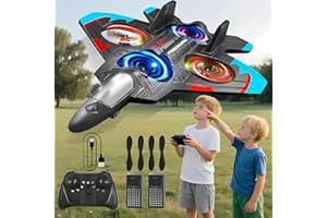 IOEDHW V32 Foam Remote Control Airplanes, 2.4Ghz 4CH RC Planes for Kids, RC Fighter Jet Toys with LED Light, 360° Flip, Auto Hover, Easy to Fly Remote Control Aircraft Toy Gift for Kids and Beginner