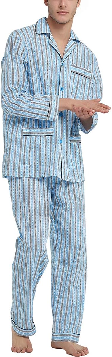 GLOBAL Mens Pajamas Set, 100% Cotton Woven Drawstring Sleepwear Set with Top and Pants/Bottoms at  Men’s Clothing store