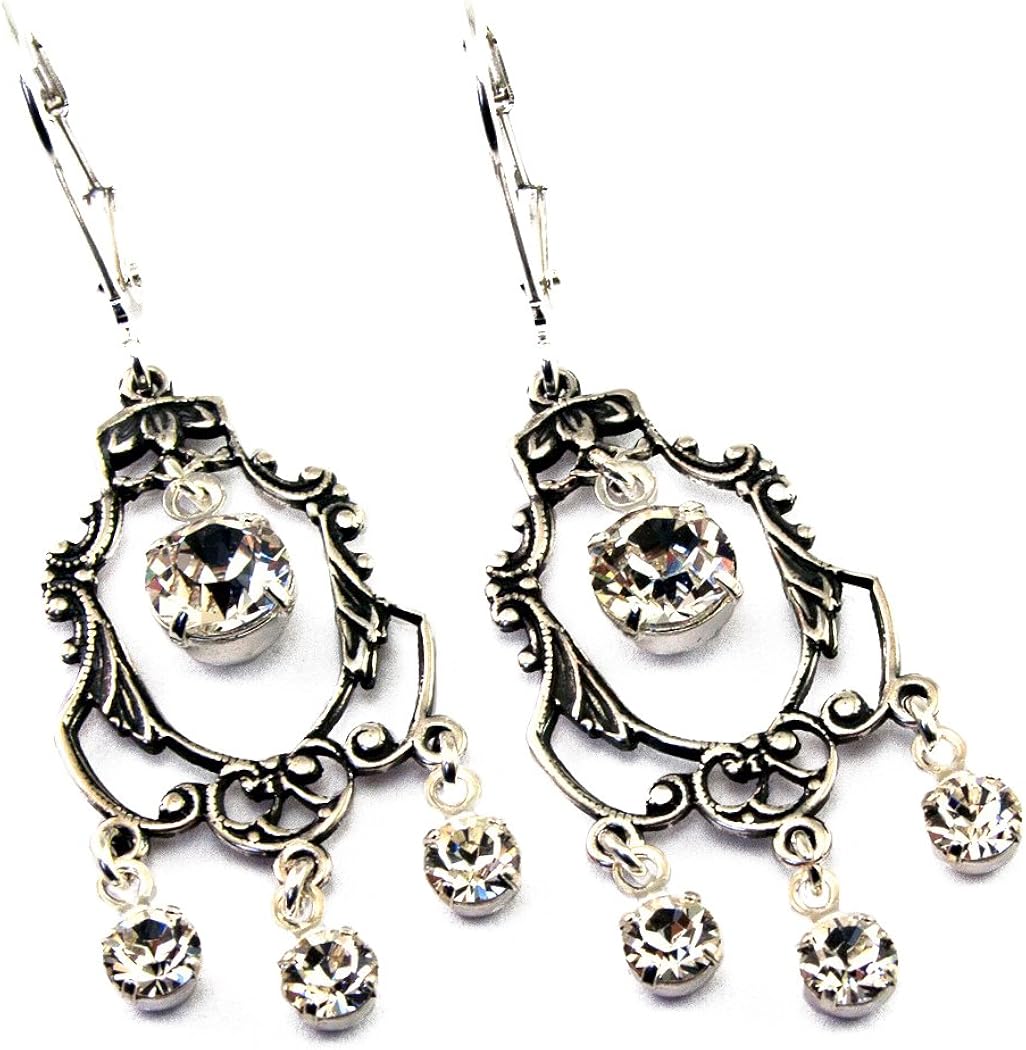 Swarovski Crystal Chandelier Earrings Silver Plated Brass