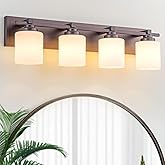 BrkNit 4 Light Modern Bathroom Light Fixtures Over Mirror, Bronze Finish Vanity Lights for Bathroom Wall Sconces with Milky W