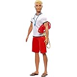 Ken Lifeguard Doll with Life Buoy, Whistle and Blonde Hair Wearing T-Shirt, Red Swim Trunks and Flip-Flops, Gift for 3 to 7 Y