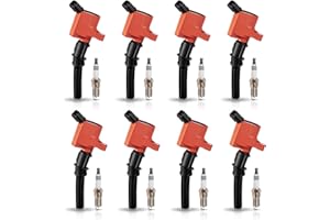 ENA Set of 8 Red Ignition Coil Pack and Platinum Spark Plug Compatible with Mercury Ford F150 E150 E250 Expedition Explorer Grand Marquis Crown Victoria 4.6L 5.4L V8 Replacement for SP493 DG508