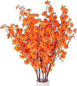 HANTAJANSS Artificial Orchids Flowers, 8 Pcs Orchids Silk Fake Flowers in Bulk Flowers Artificial for Indoor Outdoor Wedding Home Office Decoration (Orange)