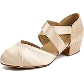 YYTing Women Swing Latin Ballroom Dance Shoes (Closed Toe, Suede Sole, Elastic Closure) 1.5 inch Heel YT26