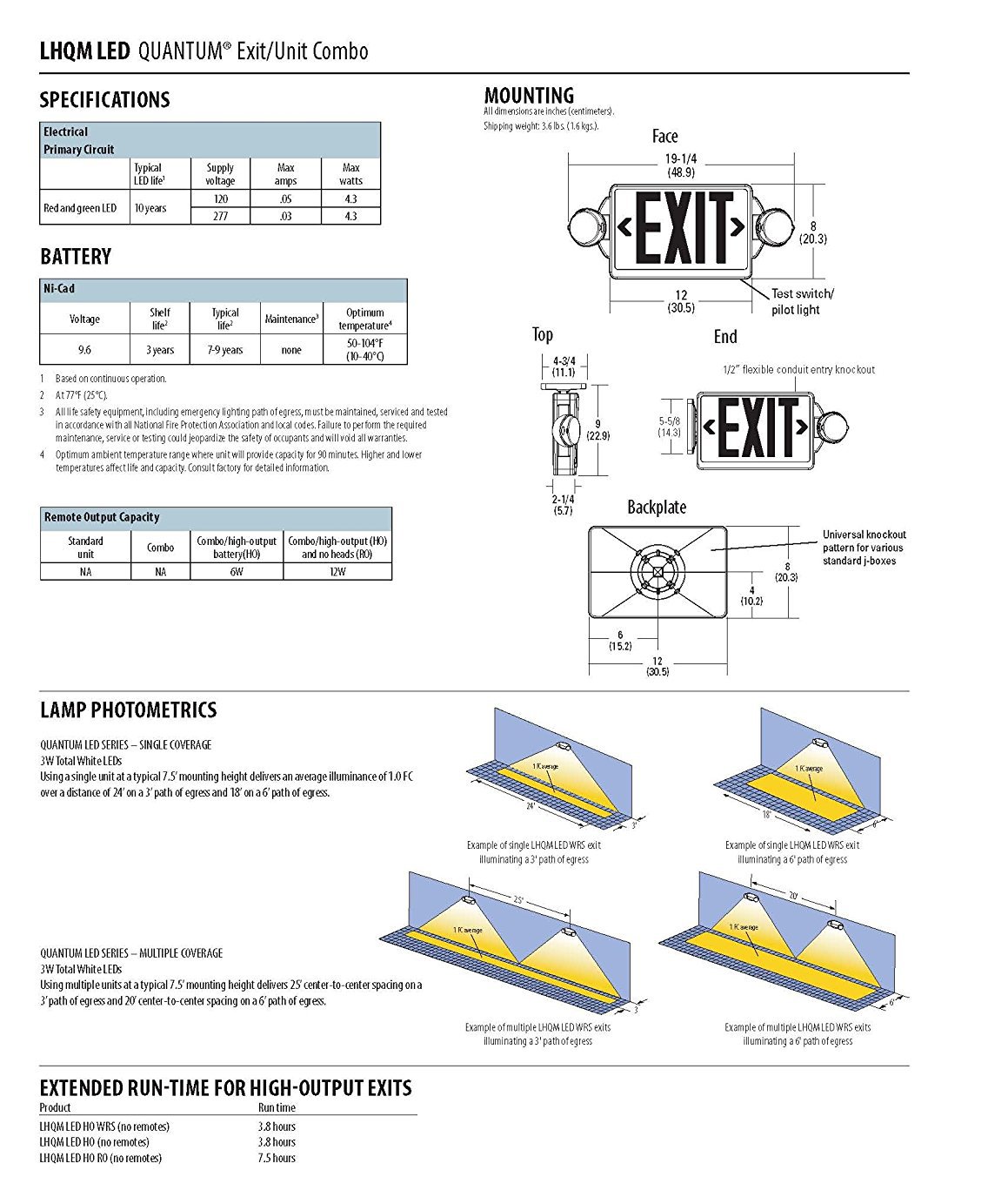 Amazon.com: Lithonia Lighting LHQM LED R HO M6 LED Exit and Emergency Light  Combo 2-Head Fixture, Red Letters and High Output Battery Backup: Home ...