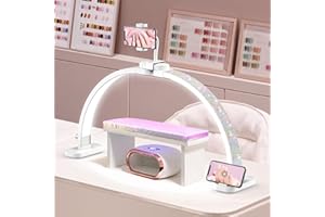 LIONVISON Half Moon Light for Nail Desk: 31-inch Manicure Table Light with Phone Holder for Beginner DIY - 48W Professional Half Moon Lamp for Nail Tech,Eyelash,Makeup,Tattoo