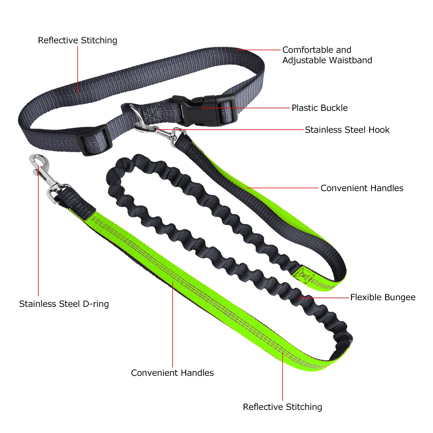 Hands Free Dog Leash,Ecandy Durable Handle Shockproof Extendible Bungee(Stretches to 75