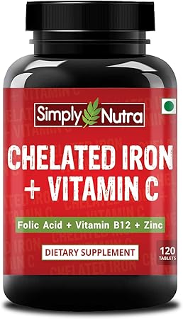 Simply Nutra Chelated Iron with Vitamin C, Zn, B12, & Folic Acid Supplement