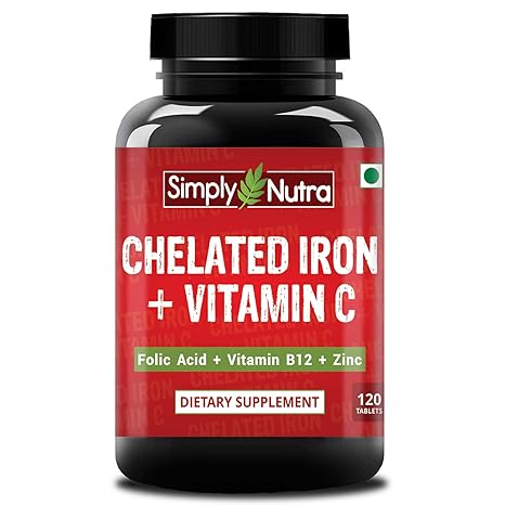 Simply Nutra Chelated Iron with Vitamin C, Zn, B12, Folic Acid Supplement