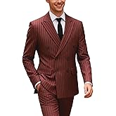 UNINUKOO Men's Suits 2 Piece Pinstripe Double Breasted Tuxedo Suit for Men Slim Fit Formal Dress Blazer Jacket Pants