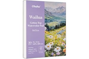 Ohuhu Cotton-Top Watercolor Paper Pad, 9x12 Hot Press, 140lb/300gsm Heavyweight, 30 Sheets/60 Pages – Patented Cotton-Coated 