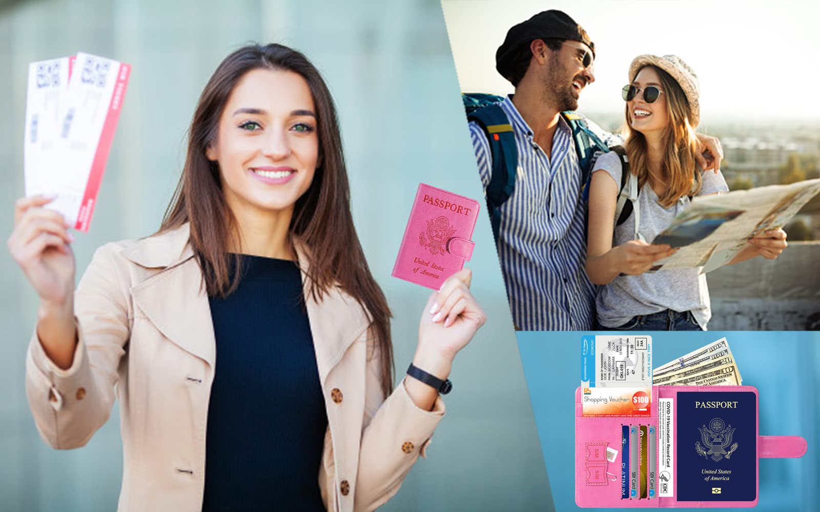PASCACOO Passport Holder Cover Wallet RFID Blocking Leather Card Case Travel Accessories for Women Men (Pink)